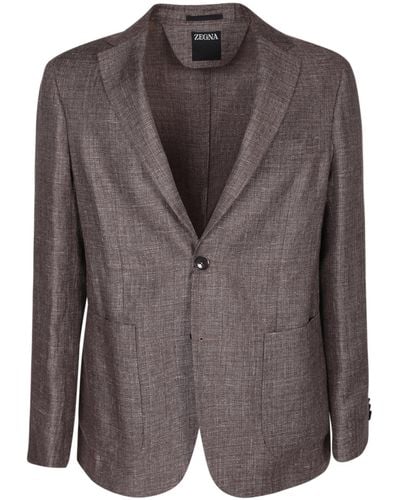 ZEGNA Linen And Wool Jacket - Brown