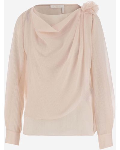Chloé Draped Top With Boat Neckline - Natural