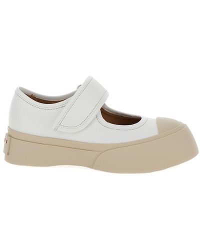 Marni Pablo Mary Janes With Strap And Logo - White