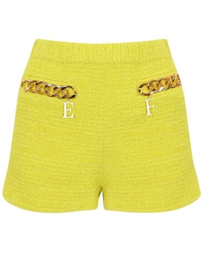 Elisabetta Franchi Tweed Shorts With Logo Chain - Yellow