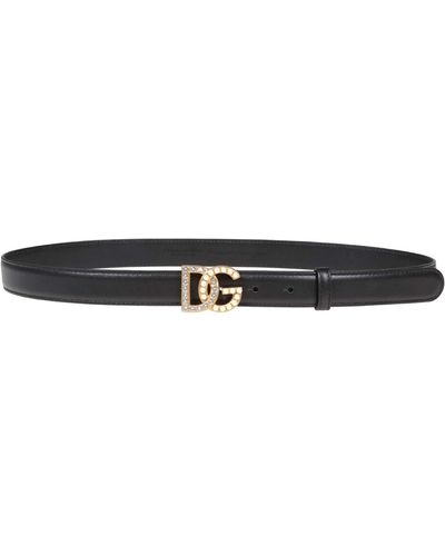 Dolce & Gabbana Leather Belt With Rhinestones And Pearls Logo - White