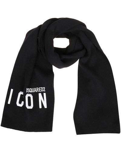 DSquared² Black Wool Scarf With Logo