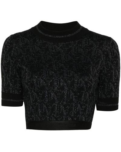 Palm Angels Monogram-Jacquard Knitted Top - Black