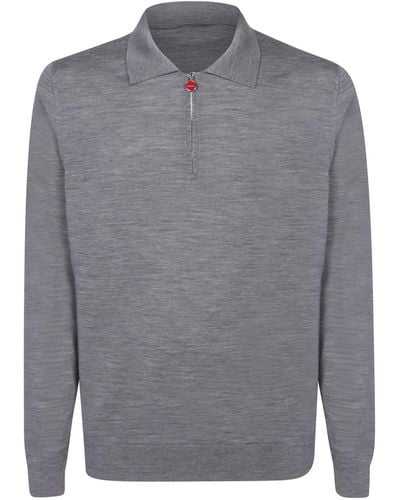 Kiton Mid-Zip Polo Shirt - Gray