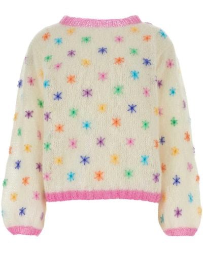 Rose Carmine Embroidered Stretch Mohair Blend Jumper - Multicolour