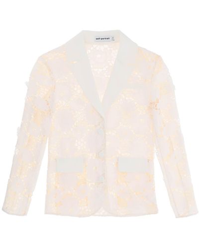 Self-Portrait Cotton Floral Lace Jacket - White