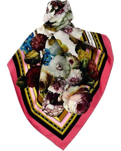 Dolce & Gabbana Scarf With Night Flowers Print - Metallic