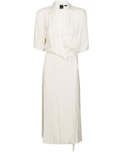 Pinko V-neck Twill Midi Dress - White