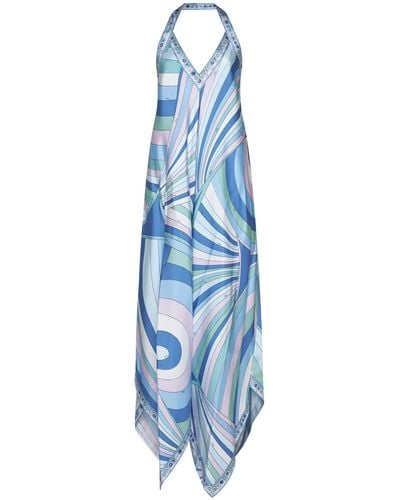 Emilio Pucci Very Vivara Print Silk Long Dress - Blue