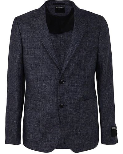 Zegna Linen Wool Deco Jacket - Blue