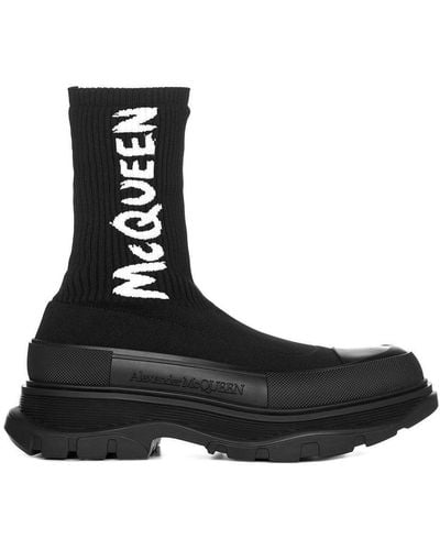 Alexander McQueen Tread Slick Logo Intarsia Boots - Black