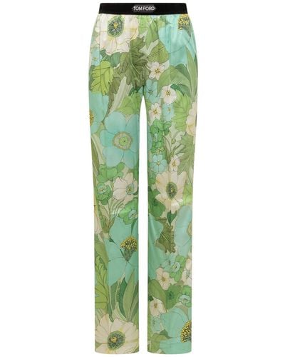 Tom Ford Trousers With Floral Decoration - Green