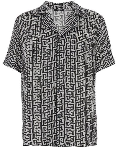 Balmain Ss Monogram Print Pyjama Shirt - Grey