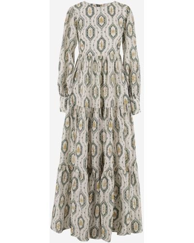 Agua Bendita Linen Maxi Dress With Printed Pattern - Red