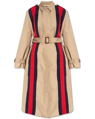 Gucci Coat With Web Stripe - Natural