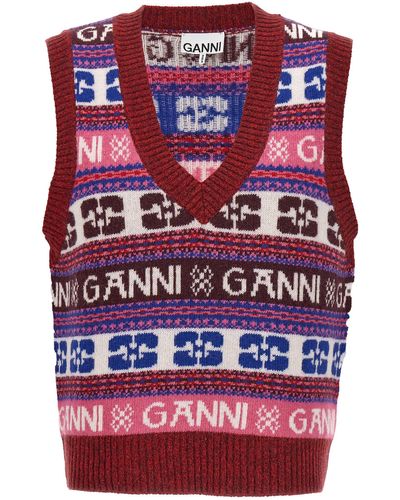 Ganni Knit Vest With Logo Motif - Red