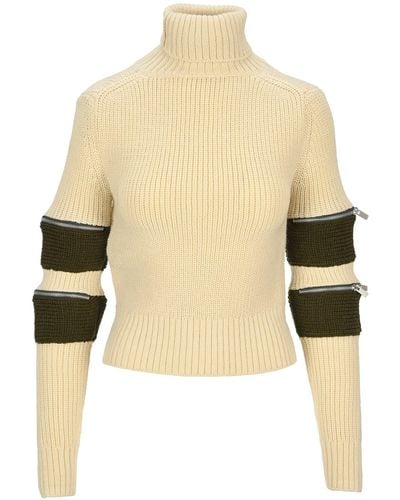 Sacai Zip-Detail Roll Neck Sweater - Natural