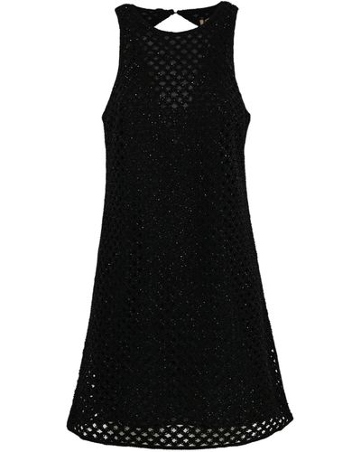 Twin Set Net Dress With Beads And Rhinestones - Black