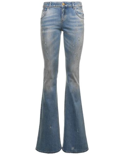 Blumarine Flare Washed Denim Jeans With Ripped Inserts Marine Woman - Blue