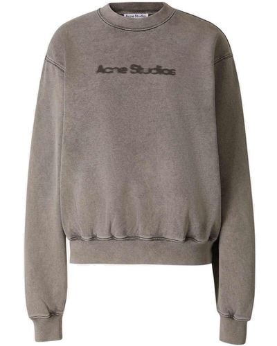 Acne Studios Logo Detailed Crewneck Sweatshirt - Gray