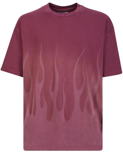Vision Of Super Wine Lasered Flames T-Shirt - Purple