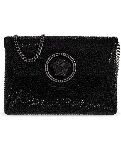 Versace Medusa Plaque Embellished Clutch Bag - Black