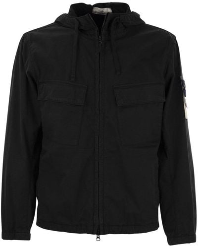 Stone Island Cotton Jacket With Pockets - Black