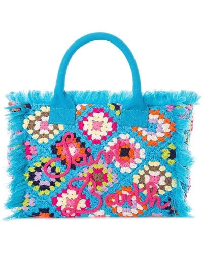 Mc2 Saint Barth Vanity Crochet Shoulder Bag With Pattern - Blue