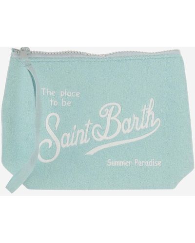 Mc2 Saint Barth Fabric Clutch Bag With Logo - Blue