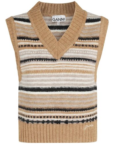 Ganni Soft Wool Stripe Vest - Grey
