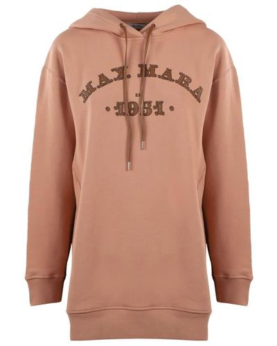 Max Mara Adito Cotton Sweatshirt With Hood And Logo - Pink