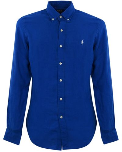 Polo Ralph Lauren Linen Shirt With Pony Logo Shirt - Blue