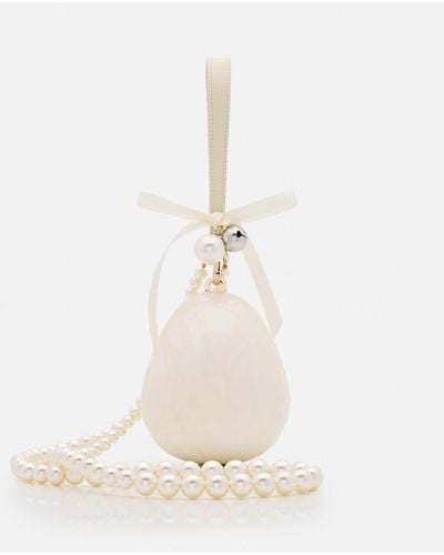 Simone Rocha Bell Charm Micro Egg Bag W/ Pearl Crossbody - White