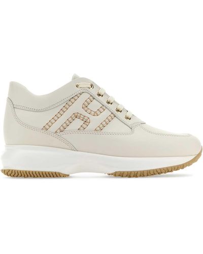 Hogan Ivory Leather Interactive Trainers - White