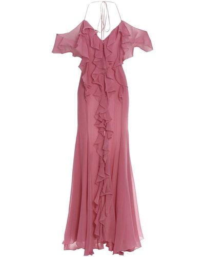 Blumarine Flounced Silk Dress - Pink