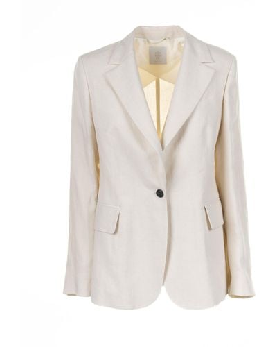 Eleventy Sand Linen Single-Breasted Jacket - White