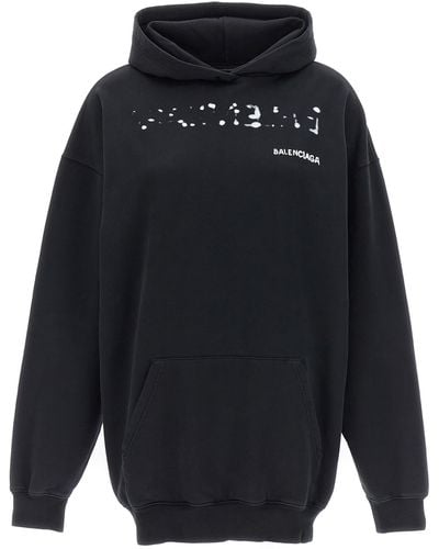 Balenciaga Oversized Black Hoodie With Hand-drawn Logo Print In Cotton Woman - Blue