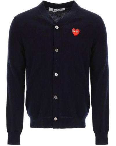 COMME DES GARÇONS PLAY Wool Cardigan With Heart Patch - Blue