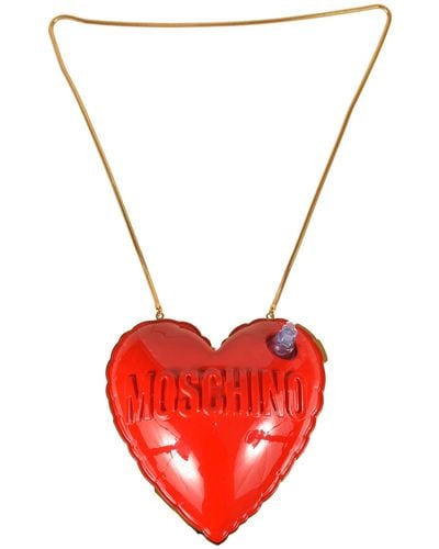 Moschino Logo Embossed Heart-shaped Shoulder Bag - Red
