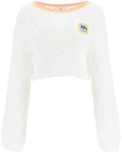 Chiara Ferragni Crochet Cropped Jumper - White