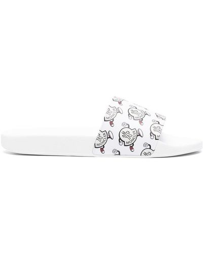 Moncler Logoed White Basile Slippers