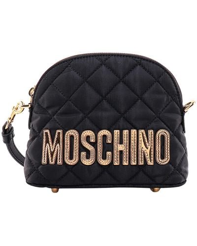 Moschino Leather Closure With Zip Lined Shoulder Bags - Black