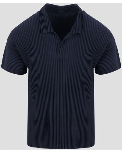 Homme Plissé Issey Miyake Basic Pleated Polo Shirt - Blue
