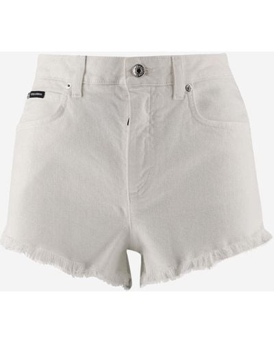 Dolce & Gabbana Cotton Denim Short Trousers With Dg Plaque - White