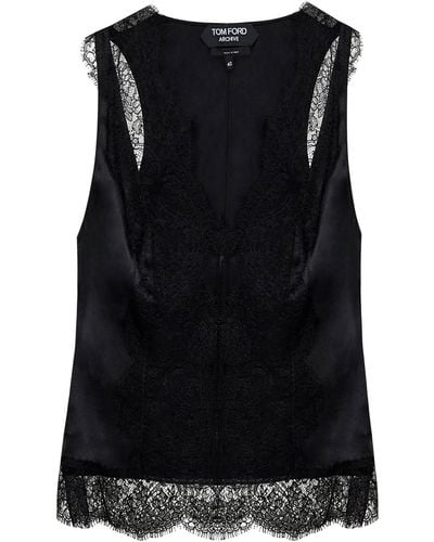 Tom Ford Satin Tank Top With Chantilly Lace - Black
