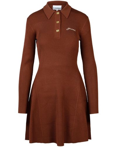 Ganni Viscose Blend Dress - Brown