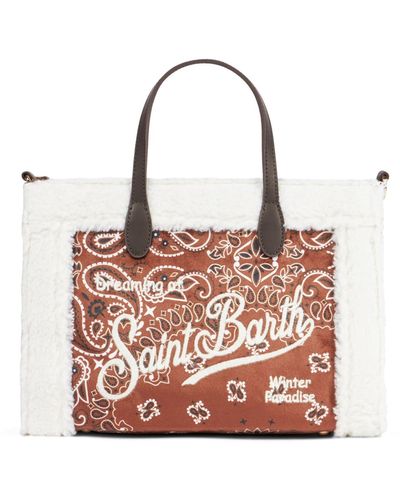 Mc2 Saint Barth Vivian Handbag With Bandanna Print And Sherpa Details - Brown