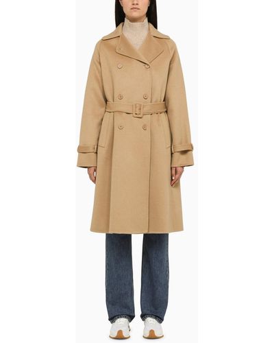P.A.R.O.S.H. P.a.r.o.s.h. Beige Double Breasted Coat With Belt - Natural