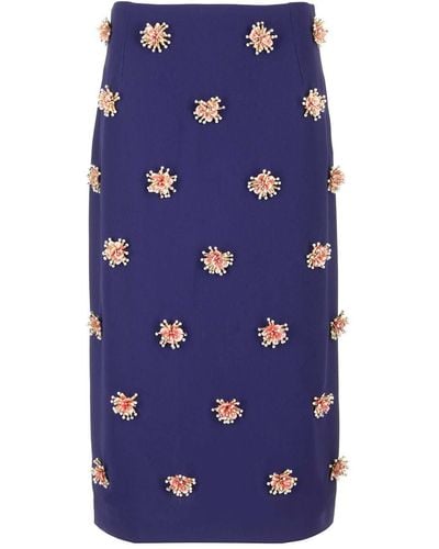 Dries Van Noten Midi Skirt With Embroidery - Blue