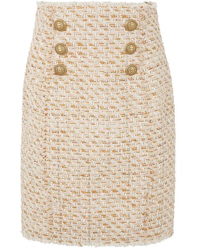 Balmain Hw 6 Btn Tweed Short Skirt Clothing - Natural